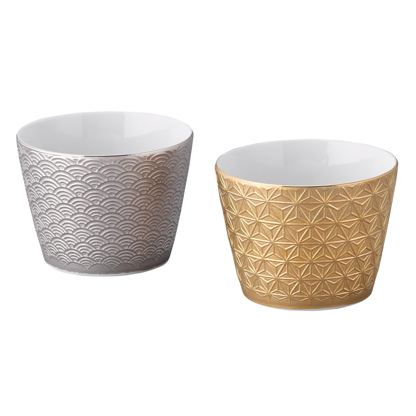 

yamakaXODA POTTERY Auspicious Zipangu Sake Set of Gold and Auspicious Mino Cups, 200ml, 2, Silver, Charm, Gift, Ware, YMK170-22