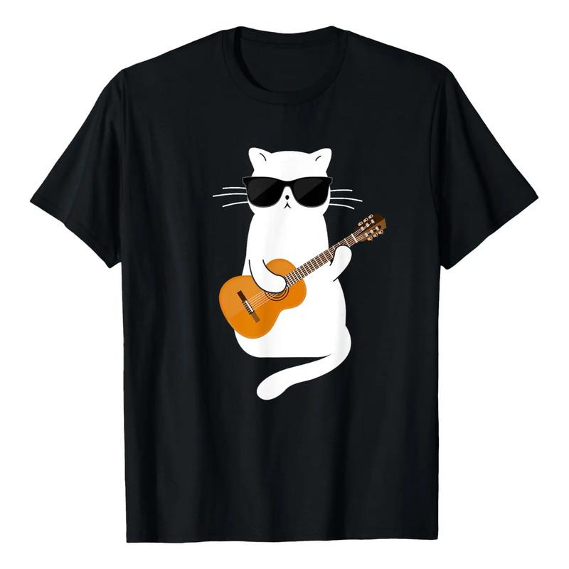 Camiseta De Guitarrista Con Un Gato Con Gafas De Sol Tocando S