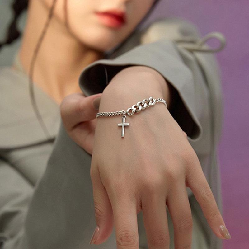 Korean Style Chunky Chain Hip Hop Bracelet with Cross Tassel - Trendy Christmas Fashion 