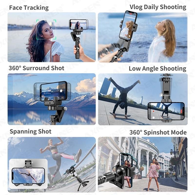 Q18 Gimbal Stabilizer Desktop 360° Surround Shot Smartphone Selfie Stick Tripod with Fill Light for Android IOS