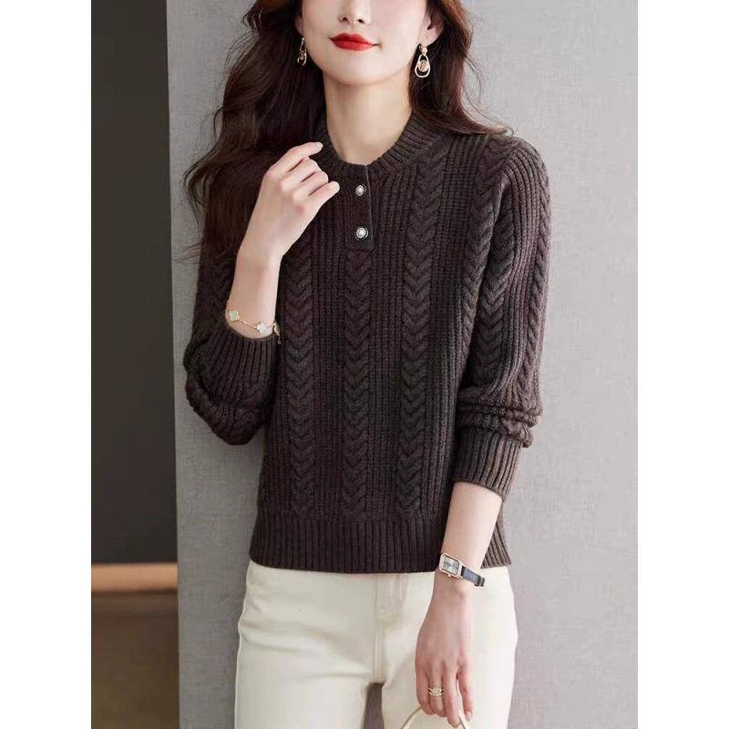 Casual bottoming shirt women's loose top thickened half-height crew neck sweater autumn and winter women's lazy wind knitted sweater