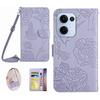 For Oppo Reno13 5G (Global) Case Butterfly Flower Imprint Leather Phone Cover with Shoulder Strap