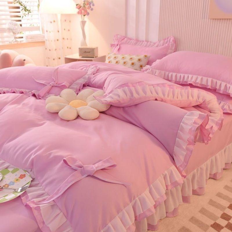 Korean Princess-Style Lace Trim Bedding Set - Brushed Four-Piece for Spring/Autumn