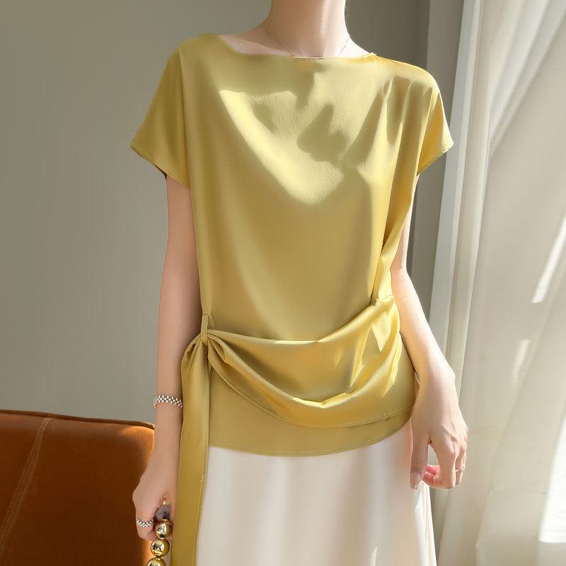 Cross2025 Women's One-Shoulder Ice Silk Summer T-Shirt