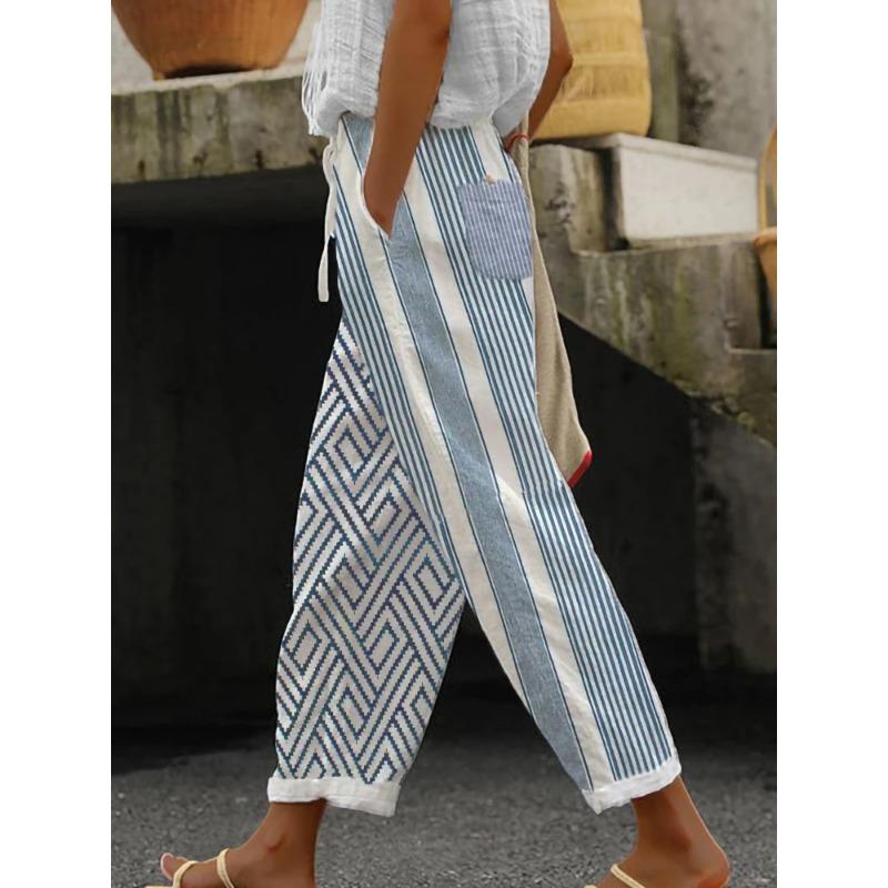 New Women's Regular Drawstring Pocket Casual Pants Multi-color Digital Printed Women's Trousers