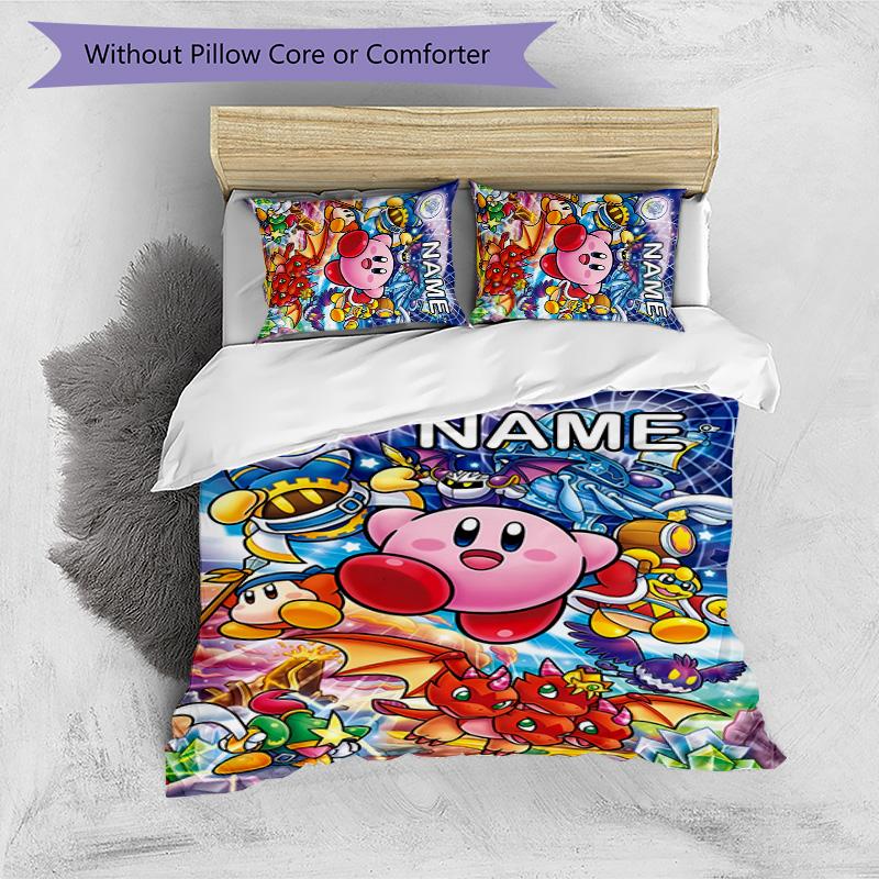 3pcs Kirby Cover Set - Personalized Name, HD Printed Bedding with 1 Cover and 2 Pillowcases - Perfect for Home Decor, Easy Care