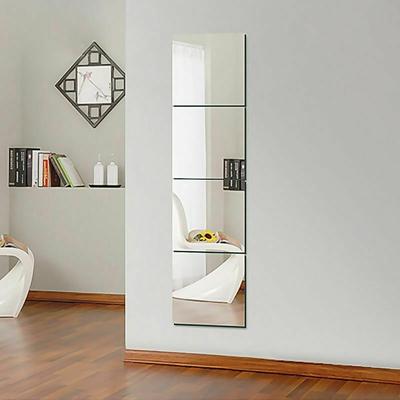 Set de Pantalla de Pegatinas de Espejo de 16 Piezas Plata Extraíble Azulejo Cuadrado de 15*15cm