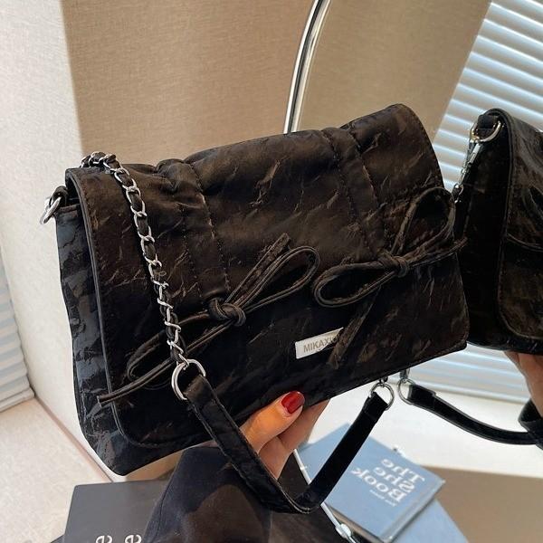2024 Spring Summer Retro Washed Leather Crinkle Bow Motorcycle Pillow Bag Armpit Bag Fashion Single Shoulder Diagonal Bag