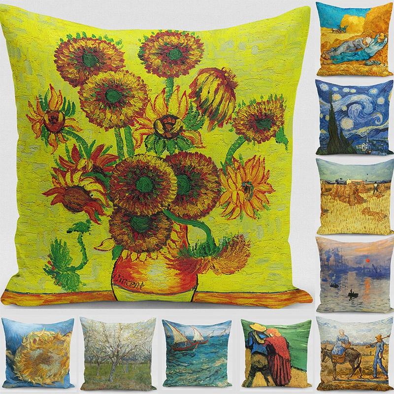 Luxurious Vincent Van Gogh Oil Painting Cotton Linen Pillow Case Sofa Cushion Cover