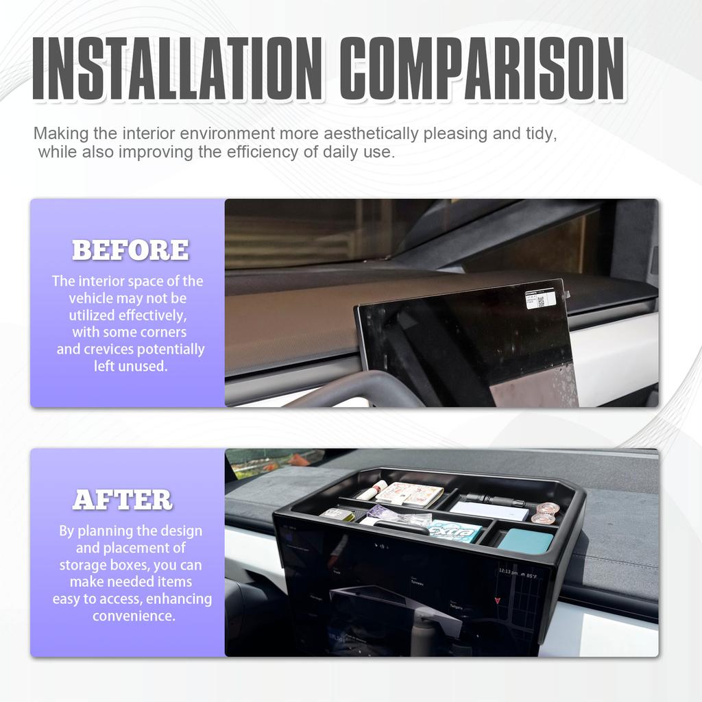 Center Console Organizer Behind Screen Dashboard Storage Box Tray for Tesla Cybertruck 2025+ Dash Board Car ABS Accessories Box