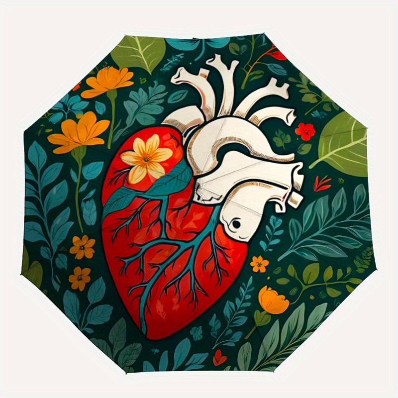 

1pc Heart Flowers Automatic Open/Close Umbrella with Windproof, Functional Design, 8-Rib Sturdy Canopy