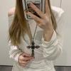 Dark Punk Rhinestone Cross Necklace, Y2K Vintage Sweet Cool Sweater Chain Choker