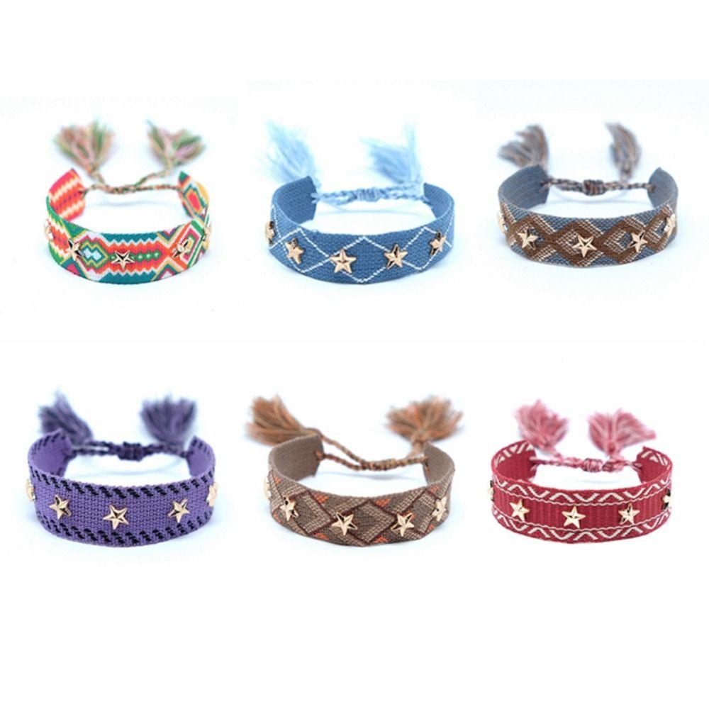 Polyester Handcrafted Bracelet Star/Heart Accent Woven Bracelet Popular Bohemian Wristband