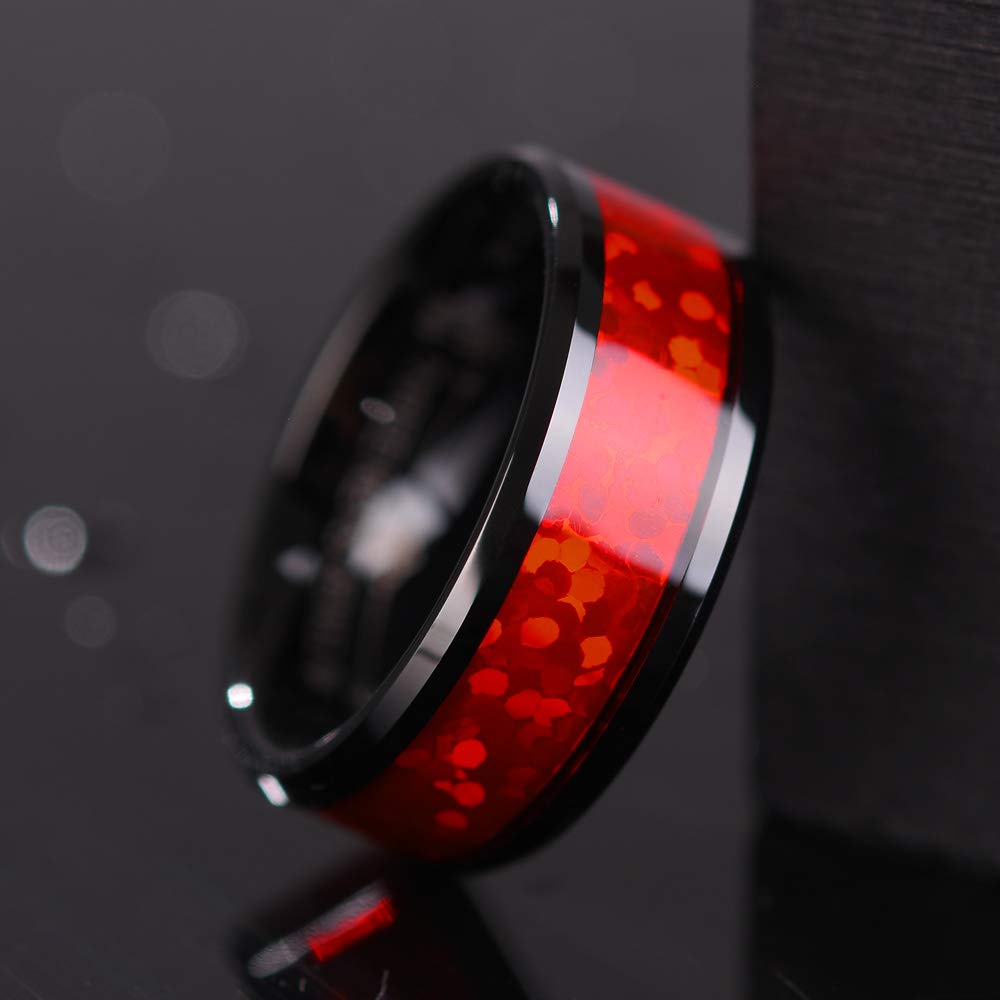 Fashion 4/6/8mm Black Titanium Stainless Steel Wedding Rings Inlay Imitation Red Opal Rings For Men Women Wedding Band Jewelry