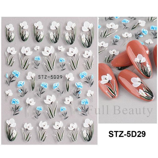 Nagelkunst-Aufkleber, Relief 5D Dreidimensional Matt Kleine Gänseblümchen Blume Selbstklebender Nagelaufkleber