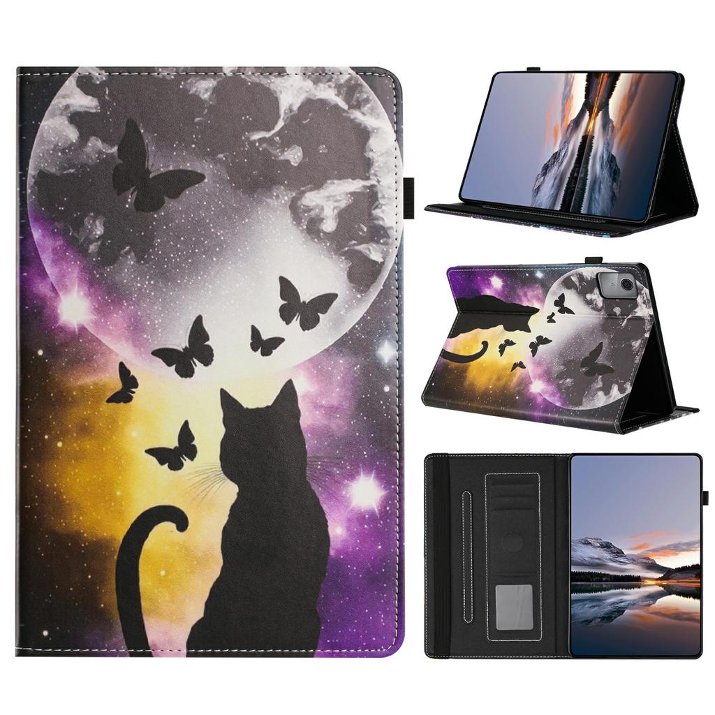 Litchi Grain Painting Leather Case for Lenovo Tab M9 TB-310FU Card Slot Tablet Cover with Auto Wake/Sleep
