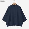 ZANZEA Women Casual Round Neck Solid Color Loose Long Sleeve Cotton Blouse
