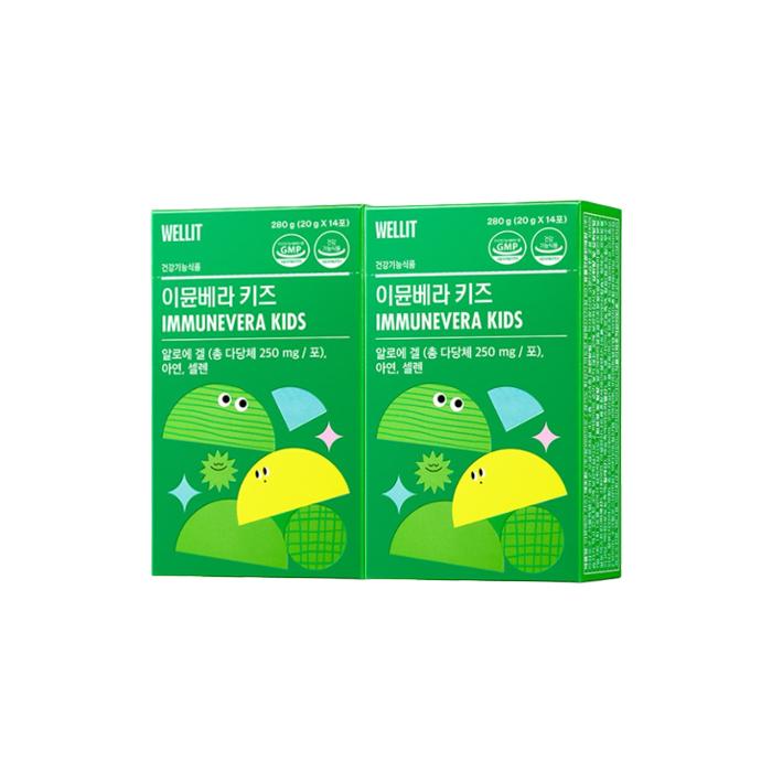 WELLIT IMMUNEVERA KIDS Aloe gel Jelly Shine Muscat / Strawberry / Milk 20g × 14 sticks (10 Options)