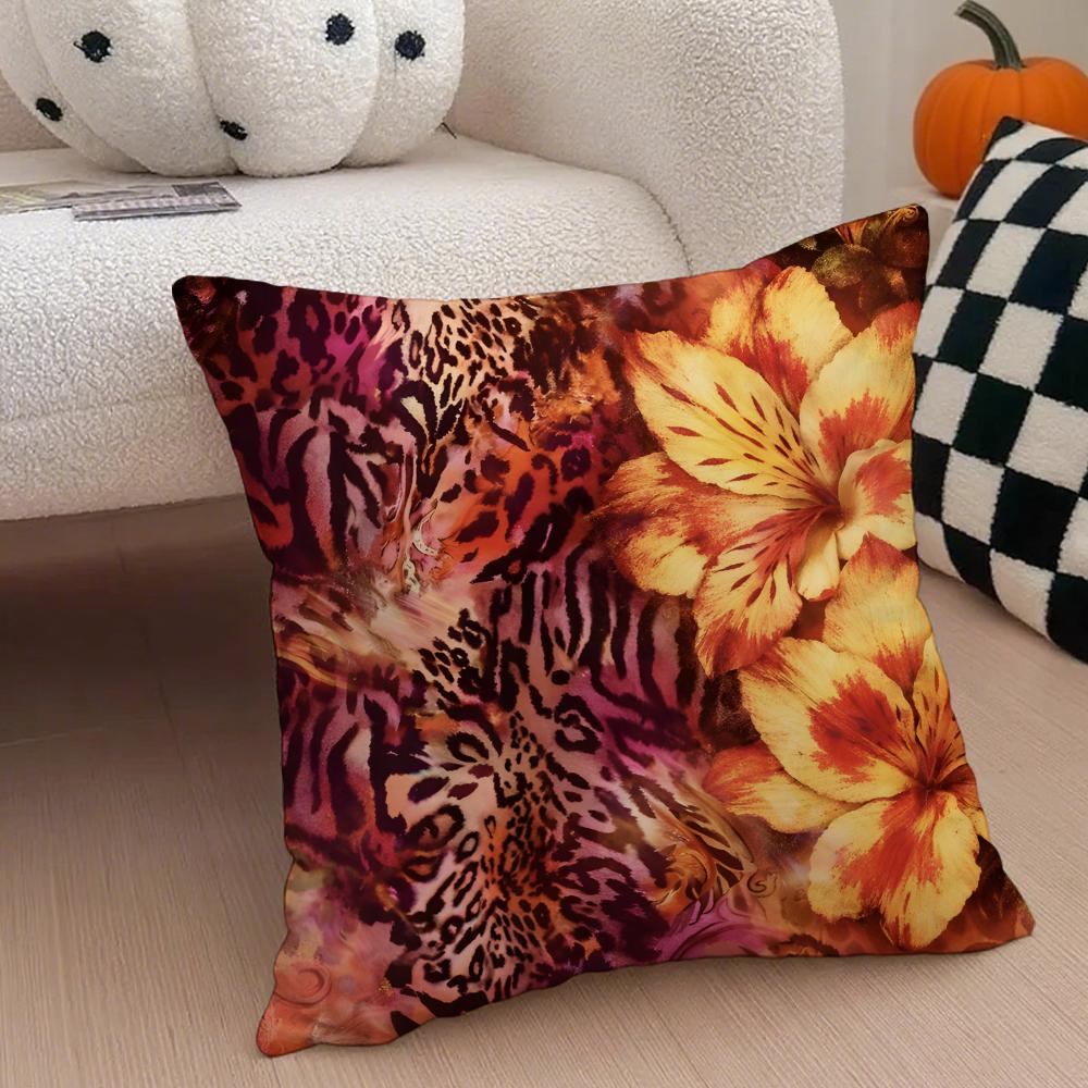 PPatchwork Fragmented Leopard Print Cushion Cover Throw Pillow Cover Hidden Button Durable Polyester Chair Cushion