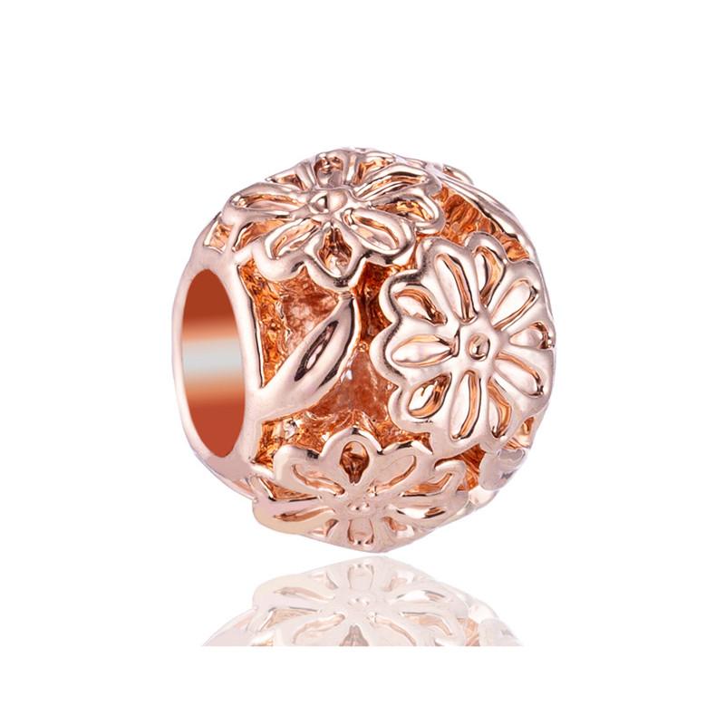 Fashion Rose Gold Plated Crystal Love Heart Flower Charms Bead Fit Original Bracelet Charm Pendants for DIY Jewelry Making