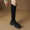 Krazing Pot Flock Autumn Winter Shoes Thick Med Heels Flat Platform Size 43 Modern Boots Stretch Knee Boots