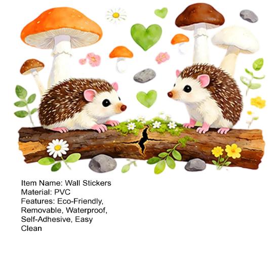 Yousheng Cute Hedgehog and Mushroom Wall Stickers, Watercolor Cartoon Animal Decals for Kids Room Nursery Kitchen, Removable PVC Waterproof