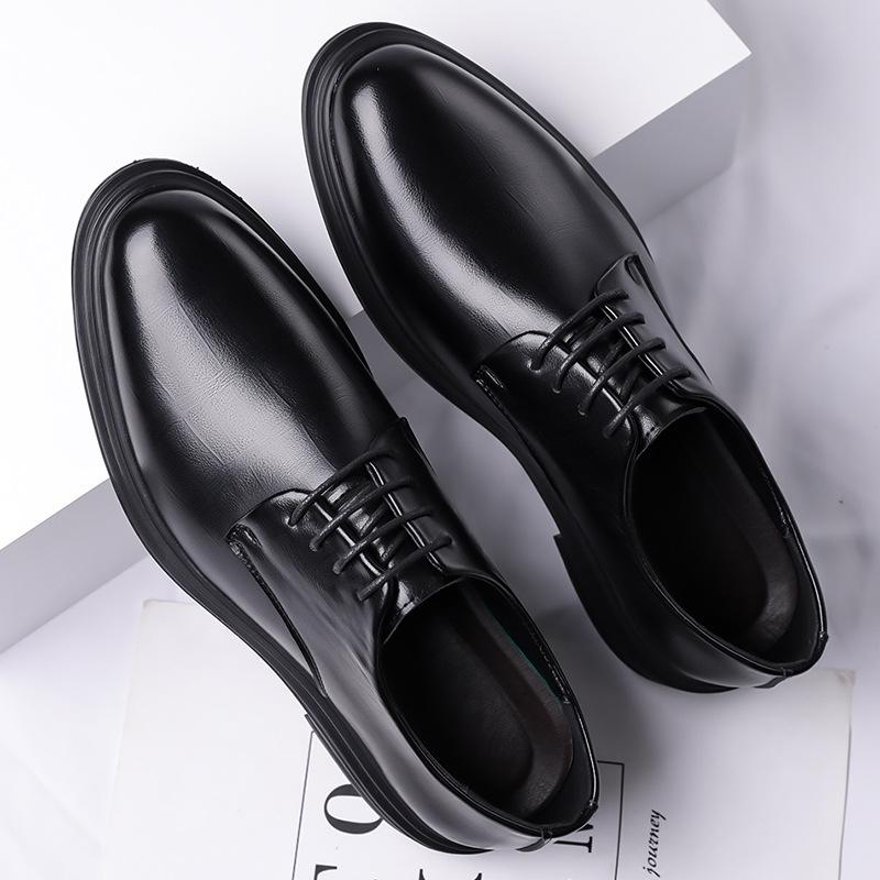 Pointed Leather Shoes Men's Trendy Business Wedding Dress Casual Korean Version Rubber Foot Lace-up New Large Size
