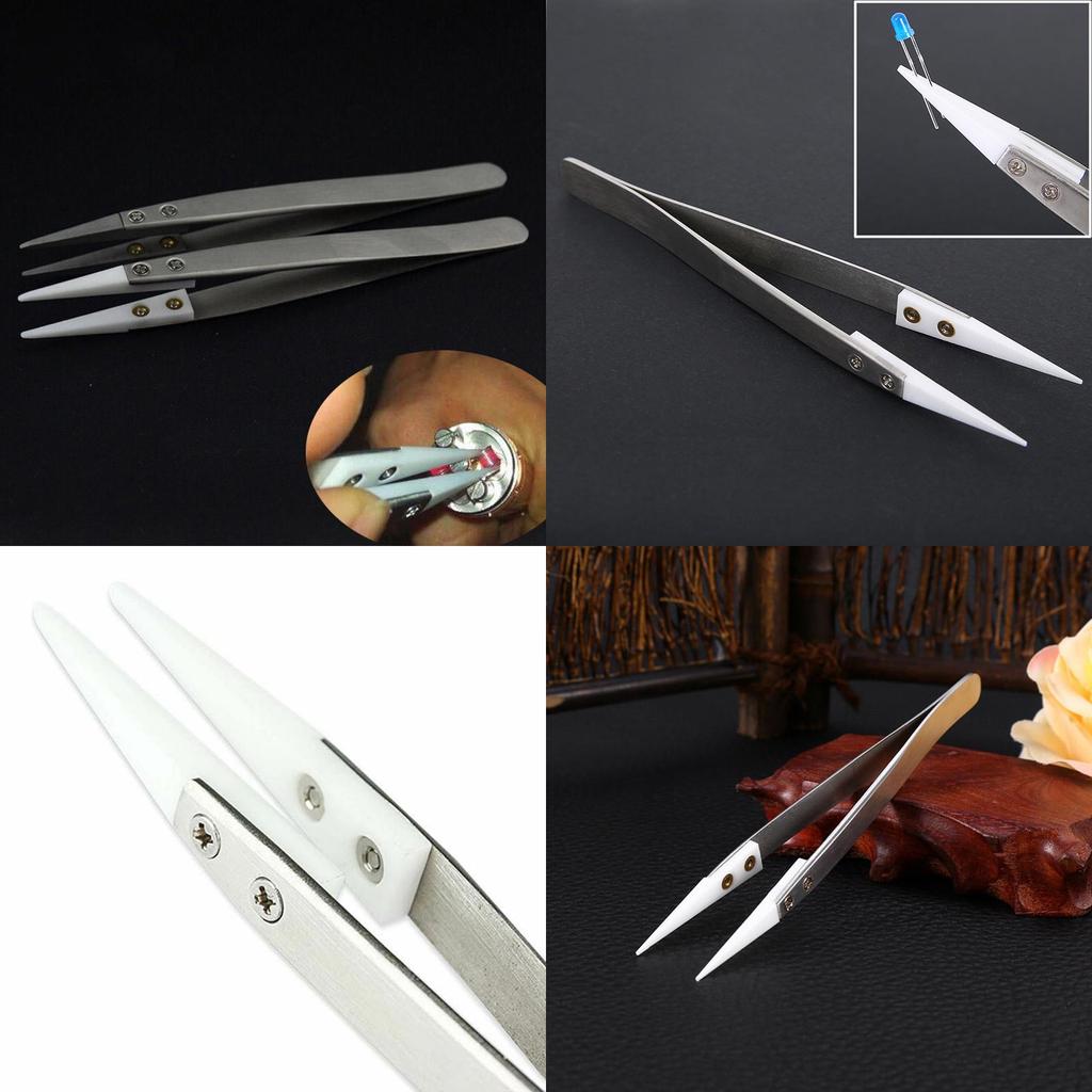 Steel Stainless Ceramic Pointed Tip Tweezer Heat Resistant Antiacid Antistatic