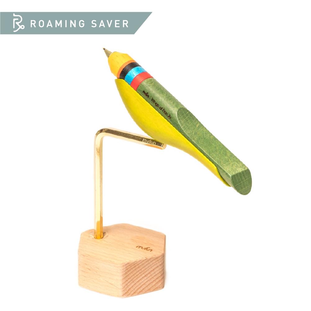 Wings of Pen Bird Desk Tweeting Wooden Barrel Ballpoint Bird Desk Pen Office Desk Writing Wood Grain Base Five-Colored Pen, Pen, Design, Stand,