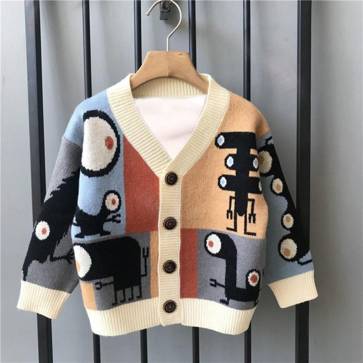 

Детский свитер кардиган осенний наряд новый корейский стиль западный стиль детская куртка весенне-осенний вязаный свитер 110cm