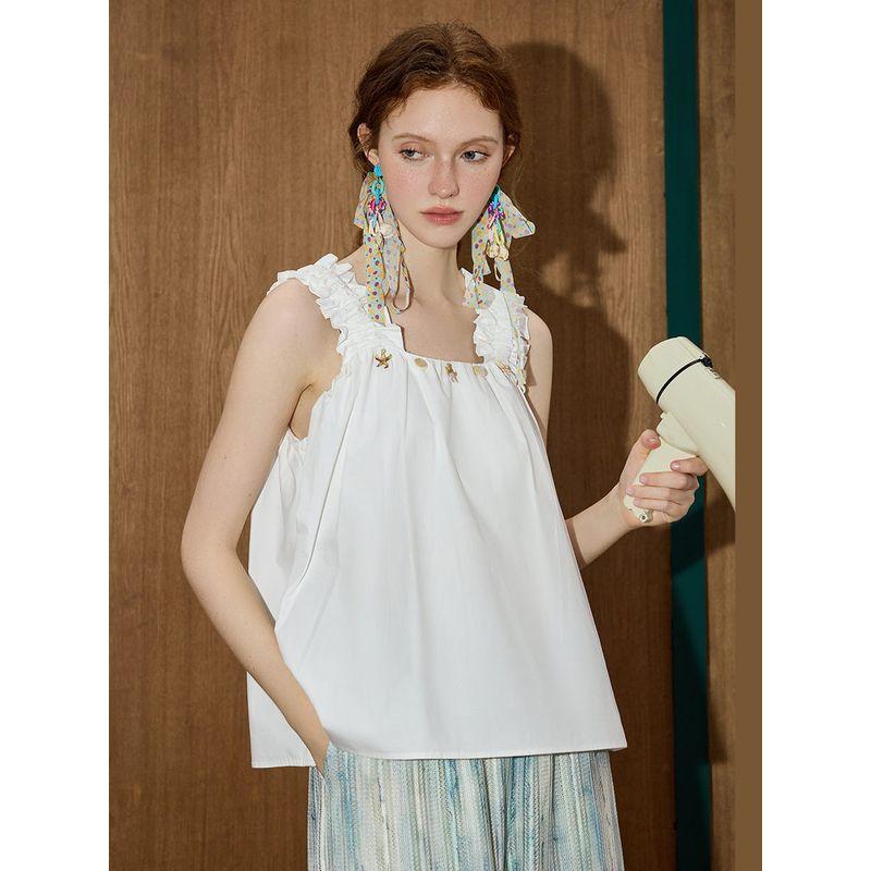 Coolhut Simple Pleated Ruffled Edge Age-Reducing Strapless Sleeveless Loose Elegant 2025 Summer Women's Tank Top