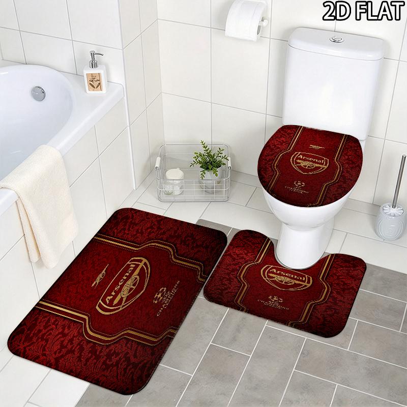 Arsenal F 3Pcs Flannel Toilet Mat Set Bathroom Rug Bath Carpet Non Slip Home Decor Toilet 3 Pcs Bathroom Textile Set