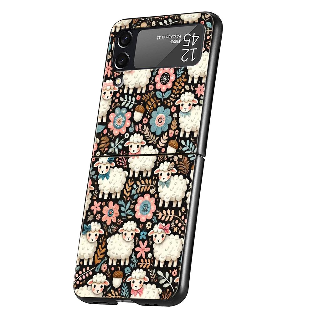 Harte PC-Handyhülle Für Samsung Galaxy Z Flip 7 6 5 4 Schwarze Hülle Für Galaxy Z Flip 3 Faltbare Capas Niedliches Lamm Engel Schaf