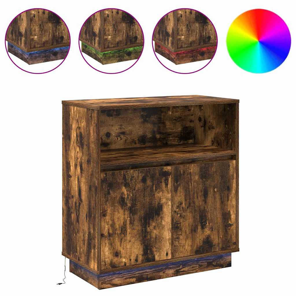 LED Sideboard Smoked Oak 71 x 34.5 x 75 cm Particleboard