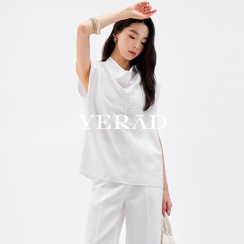 YERAD Artistic Drape Neck Pleated Sleeveless Blouse M