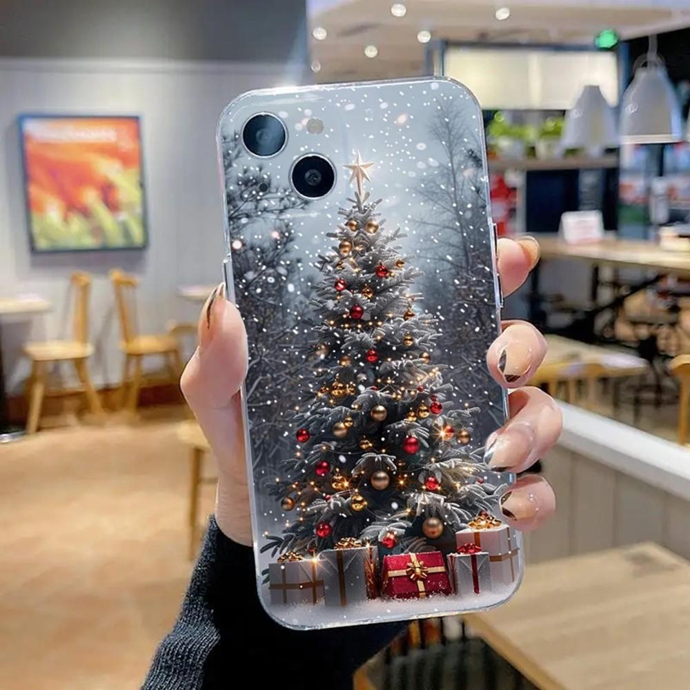 

New Year Christmas tree Phone Case For iPhone 16,15,14,13,12,11 Plus,Pro,Max,XR,XS,X,7,8 Plus,SE,Mini Transparent Silicone Soft iPhone12mini
