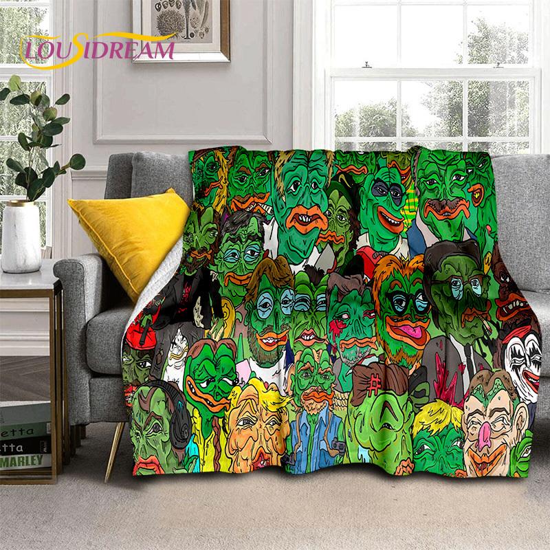 3D Cartoon Pepe Frosch Gesicht HD Weiche Flanelldecken, Überwurfdecke Bequeme Decke für Picknick Betten Sofa Haus Schlafzimmer Geschenke