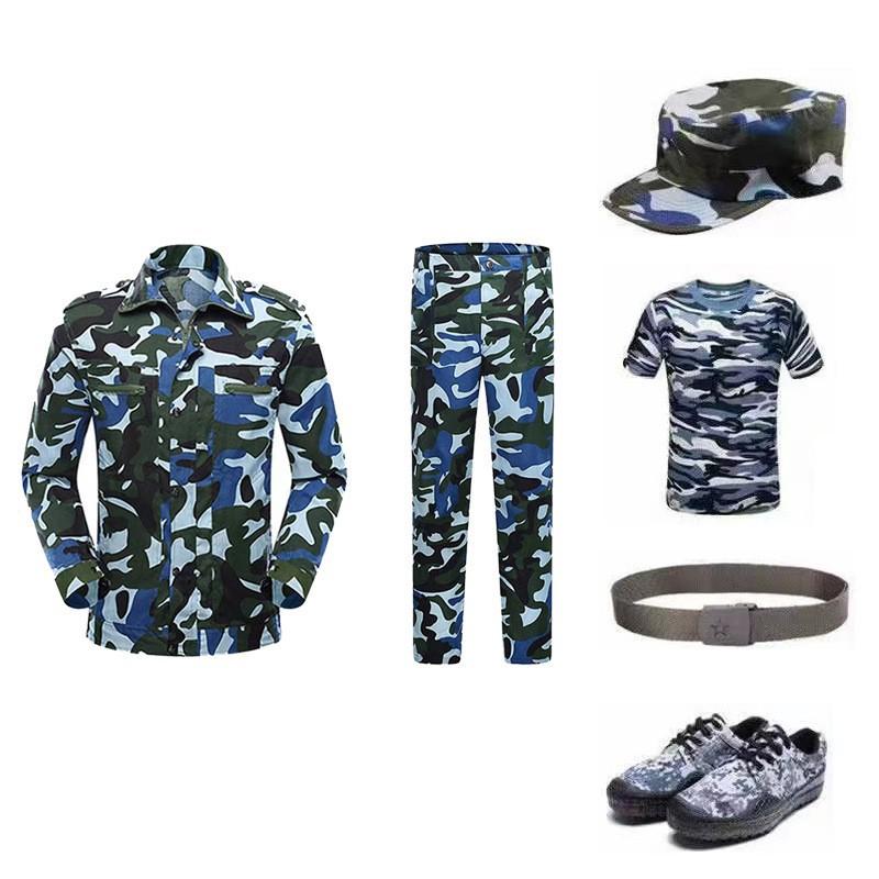 Military training uniform set - camouflage uniform for men and women, summer light grass green, navy blue style clothing