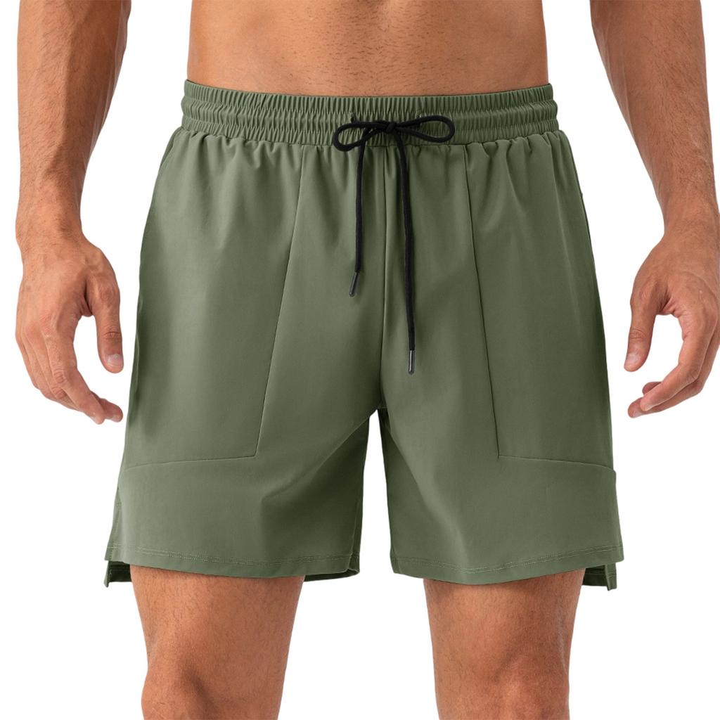 Men Athletic Shorts Lightweight Quick Dry Elastic Waistband Drawstring Pocketed Design Breathable Running Fitness Shorts