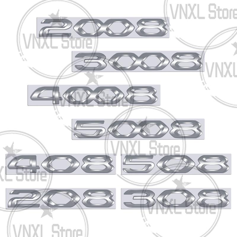 Car-Styling For Peugeot 208 2008 508 5008 308 3008 408 4008 Letter Chrome Silver 3D Metal Stickers Car Trunk Body Auto Decals