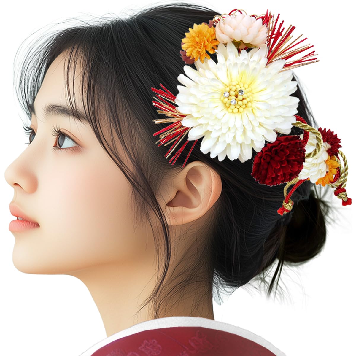 

Hair Ornament Set for Kimono and Ceremony and Red (2 Pieces) (Furisode) Coming-of-Age (wk-335) - Chrysanthemum, Mizuhiki, White,