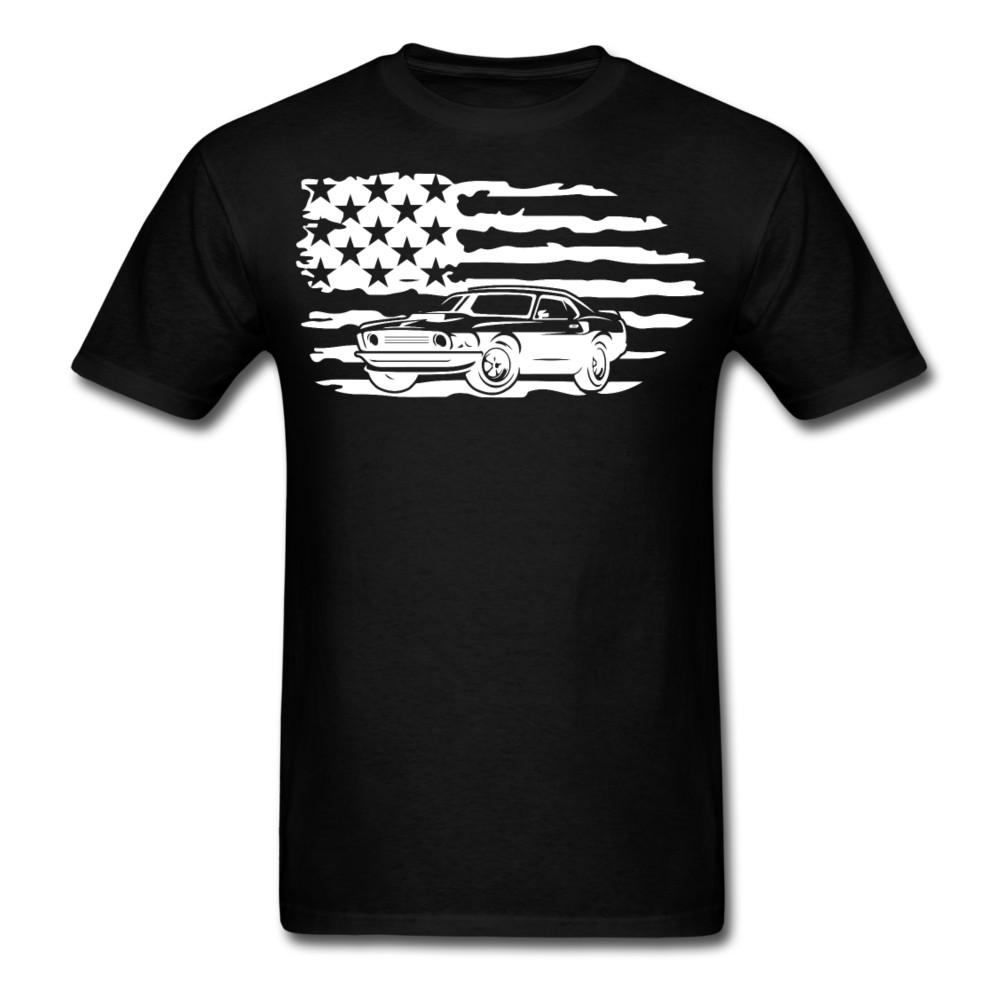

USA Flag Muscle Car Retro Silhouette Old Classic Car T-shirt Size S-6XL 4XL
