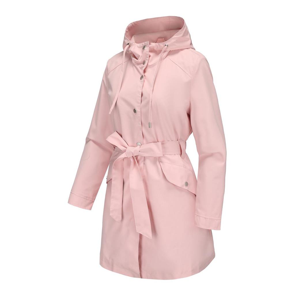 Women’s Hooded Windcheaters Polyester Waterproof Trench Coat Thin Loose Belt Button Up Windbreaker Spring Autumn Outdoor Wear Long Jackets