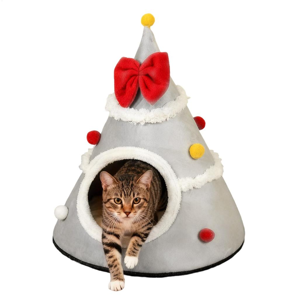 Christmas Tree Cat Housecat Mat Beds Winter Warm Cat Bed Pet Mattress Warm Cat Dog Sleeping Nest Cave for Small Dogs Cat