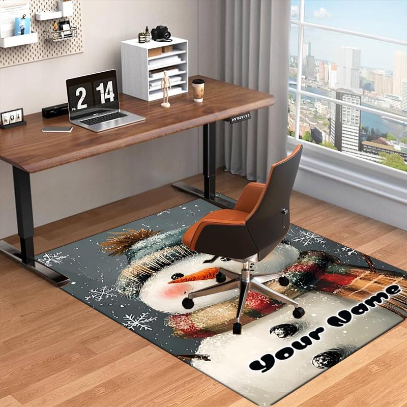 1PC Custom Name Snowman Winter Festive Scene Theme Floor Mat Ideal for Living Room, Game Rooms, Office, Bedroom,Floor Mat Playful Design182