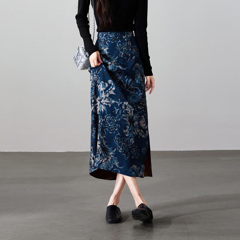 SOFSIL Retro Chinese Style Floral Print Midi Skirt