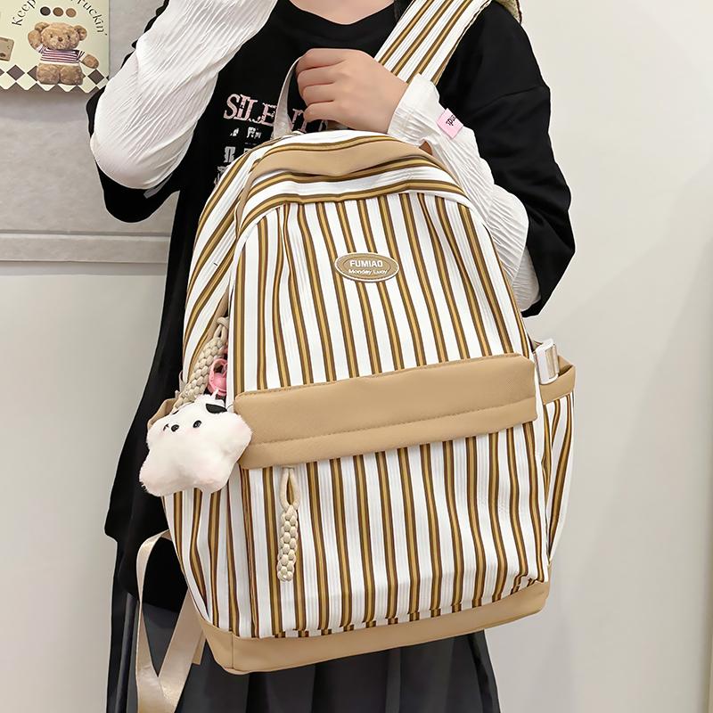 Striped Print Student Schoolbag Lightweight Commuter Backpack Girls Travel Bag