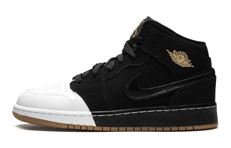 Jordan 1 Mid Schwarz Weiß Gold GS 555112-021 40