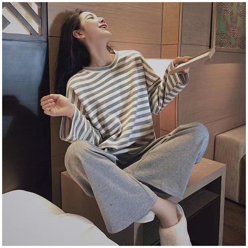 Spring and Autumn Pajamas Women's Long-sleeved Homewear Suit Can Be Worn Outside Loose Large Size Two-piece Set