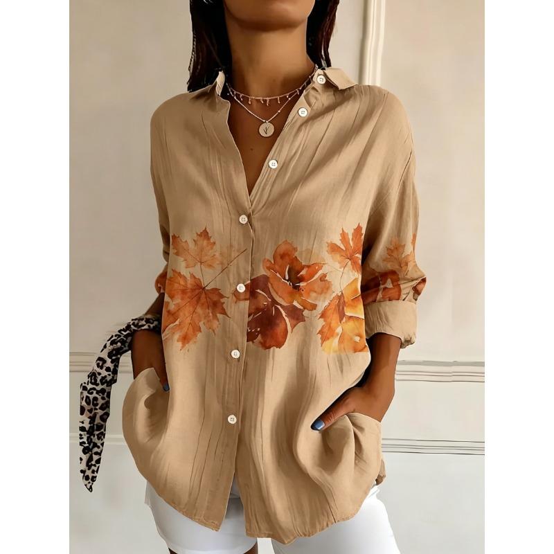 Women's Long Sleeve Watercolor Floral Print Button Down Casual Shirt Elegant Daily Blouse Tops in White for Spring Summer